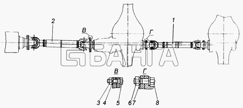 КамАЗ КамАЗ-65115 Схема Установка карданных валов (53215 54115