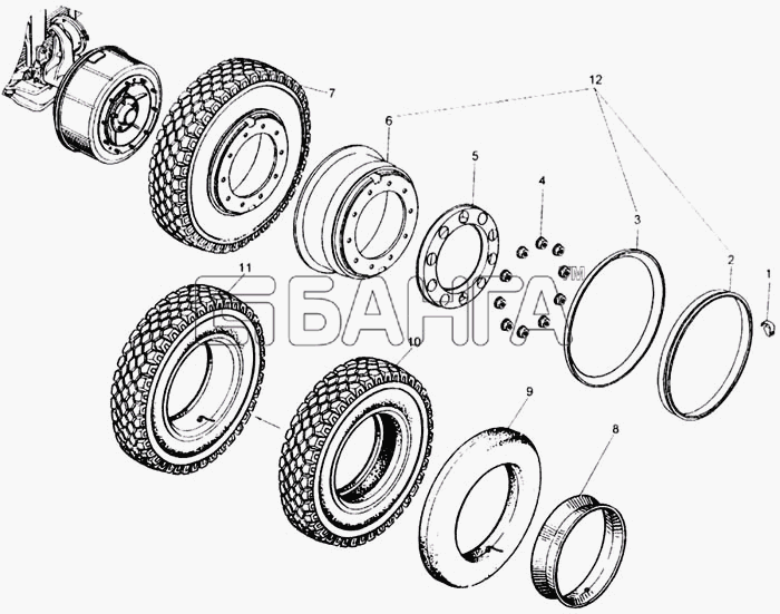 КамАЗ КамАЗ-65115 Схема Колесо дисковое с шиной-207 banga.ua