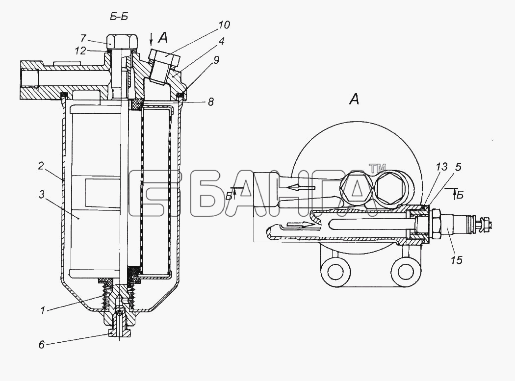 КамАЗ КамАЗ-65116 Схема Фильтр тонкой очистки топлива жидкостного