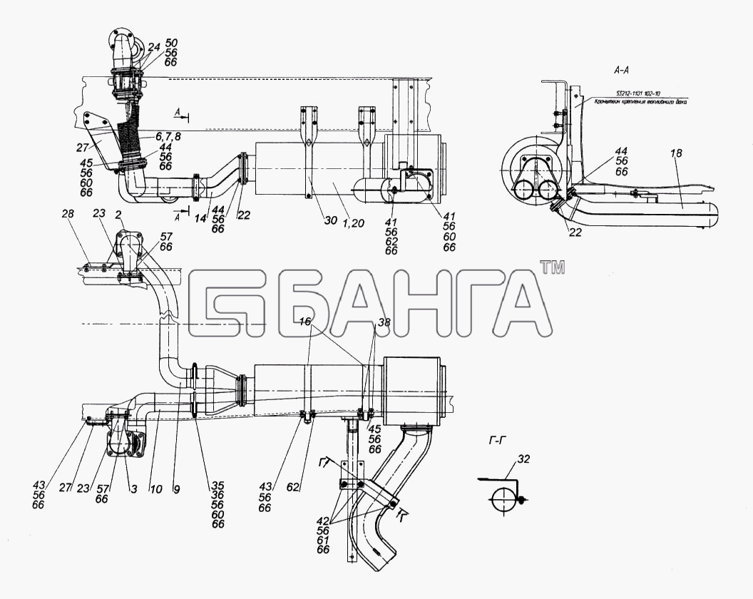 КамАЗ КамАЗ-65116 Схема Установка системы выпуска-207 banga.ua