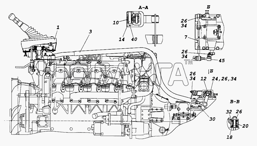 КамАЗ КамАЗ-65116 Схема Привод управления механизмом переключения