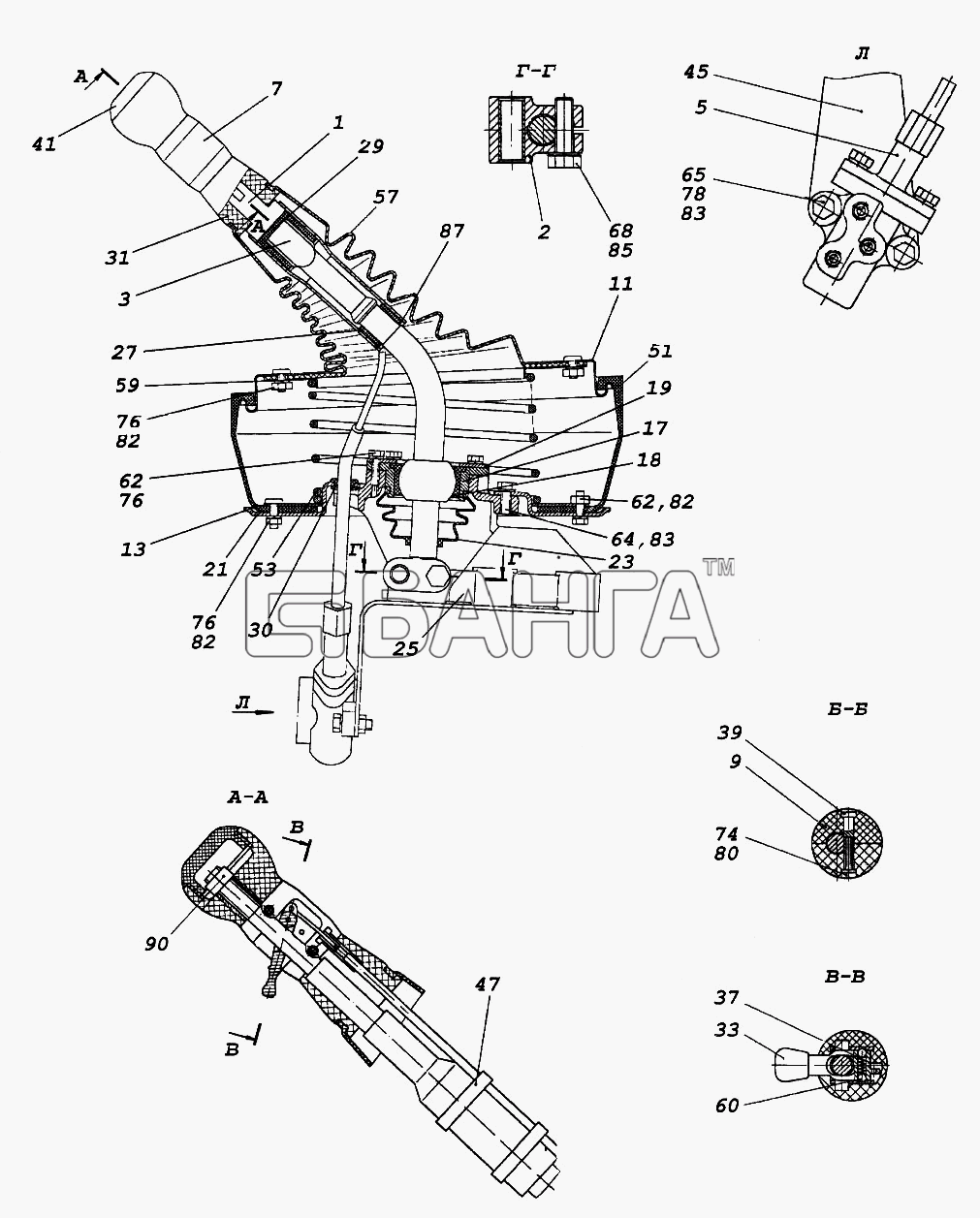 КамАЗ КамАЗ-65116 Схема Опора рычага переключения передач с рычагом