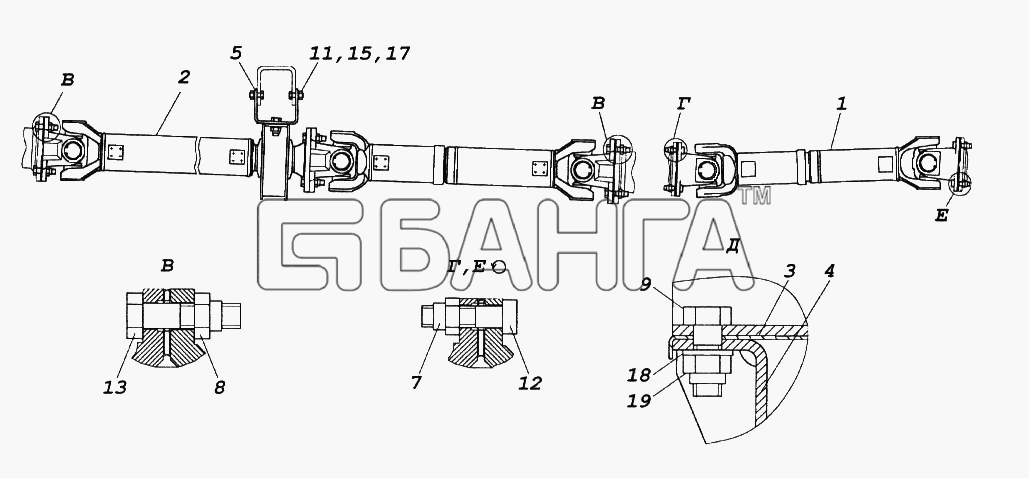КамАЗ КамАЗ-65116 Схема Установка карданных валов-286 banga.ua