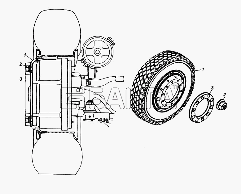 КамАЗ КамАЗ-65116 Схема Установка передних стальных колес-349 banga.ua