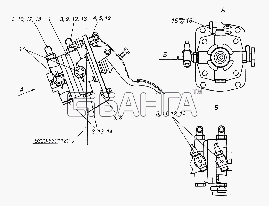 КамАЗ КамАЗ-65116 Схема Установка двухсекционного тормозного banga.ua
