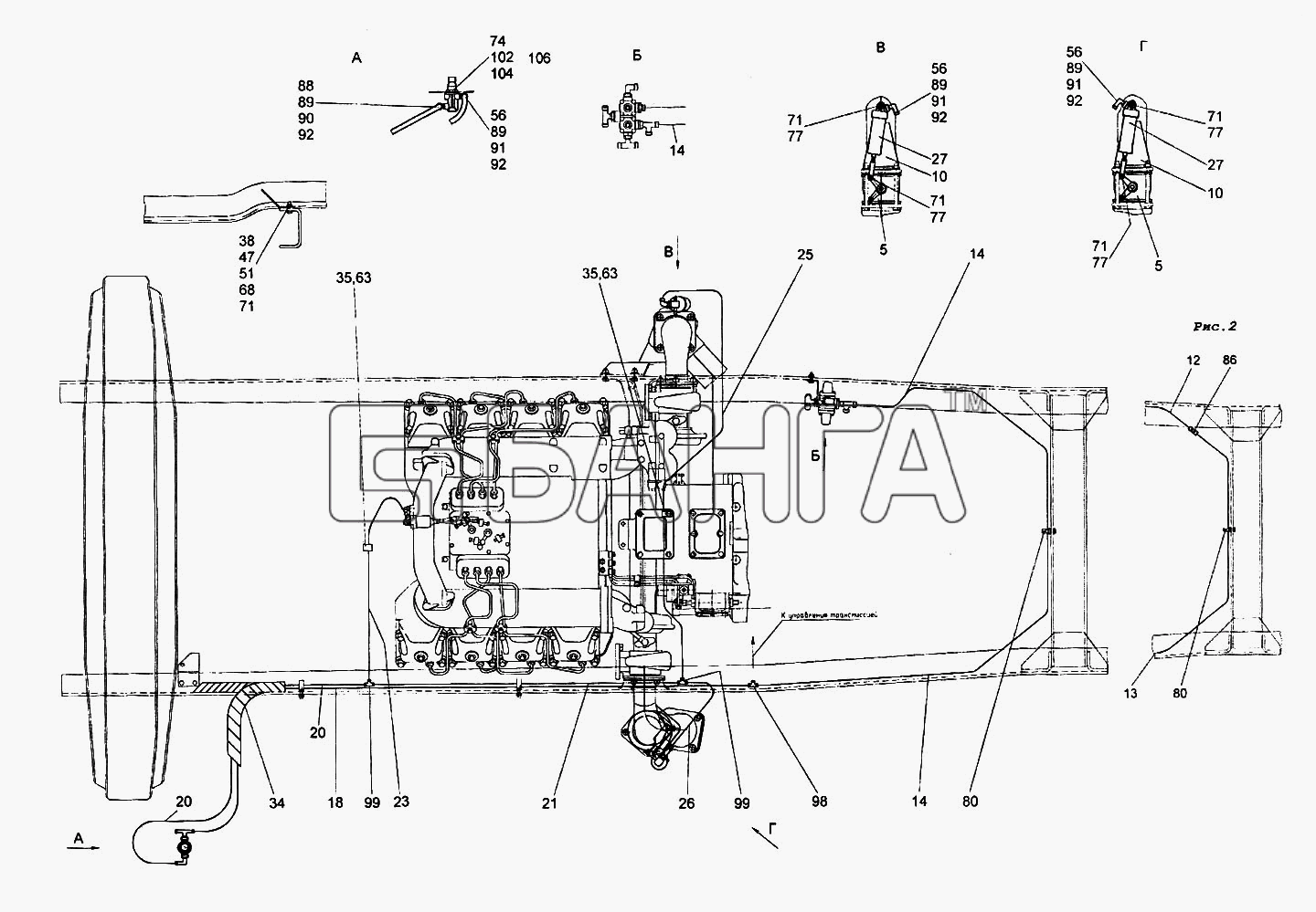 КамАЗ КамАЗ-65116 Схема Тормоз вспомогательный и его привод-402