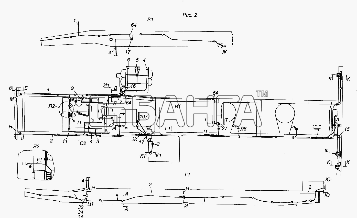 КамАЗ КамАЗ-65116 Схема Установка проводов на шасси-465 banga.ua