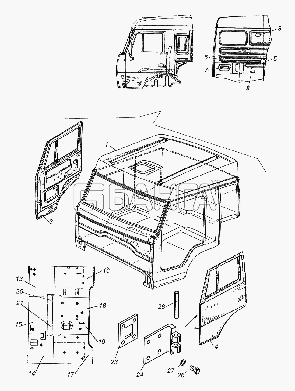 КамАЗ КамАЗ-65116 Схема Кабина с дверями окрашенная-5 banga.ua