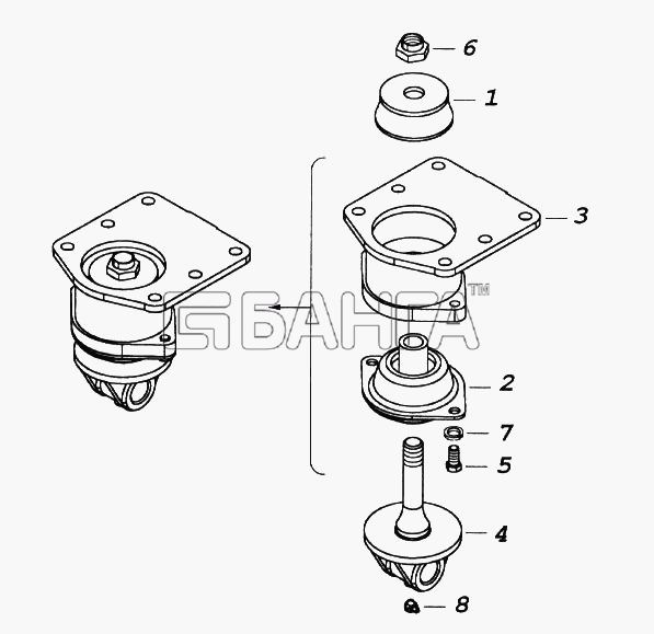 КамАЗ КамАЗ-65116 Схема Кронштейн переднего крепления кабины banga.ua
