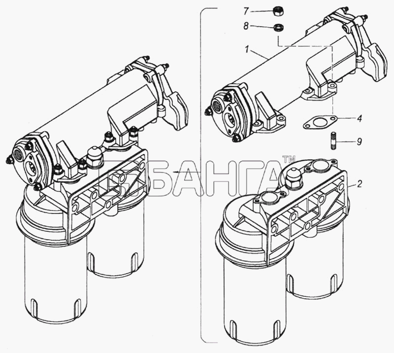 КамАЗ КамАЗ-6520 Схема Фильтр масляный с теплообменником-89 banga.ua