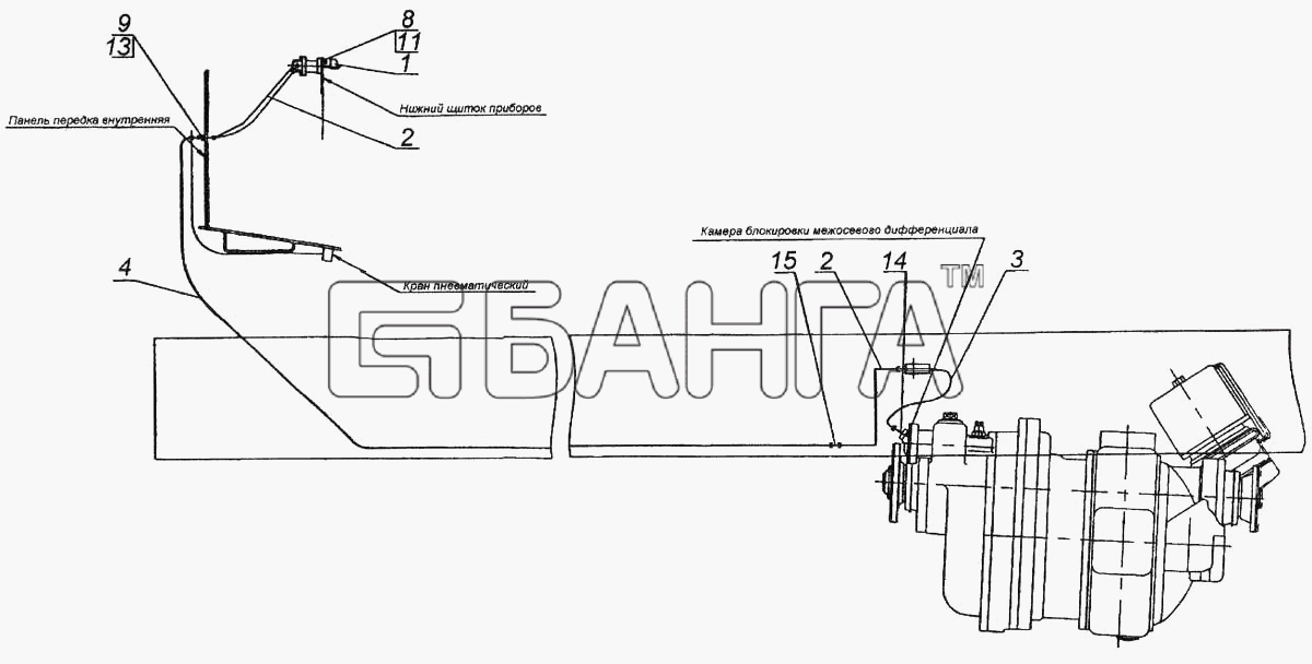 КамАЗ КамАЗ-6520 Схема Привод блокировки межосевого banga.ua