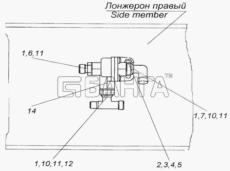 КамАЗ КамАЗ-6520 Схема Установка клапана двухмагистрального-253