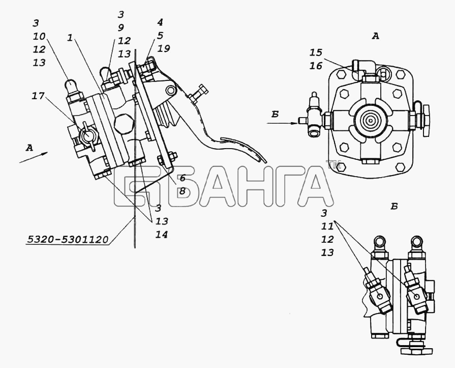 КамАЗ КамАЗ-6522 Схема Установка двухсекционного тормозного banga.ua