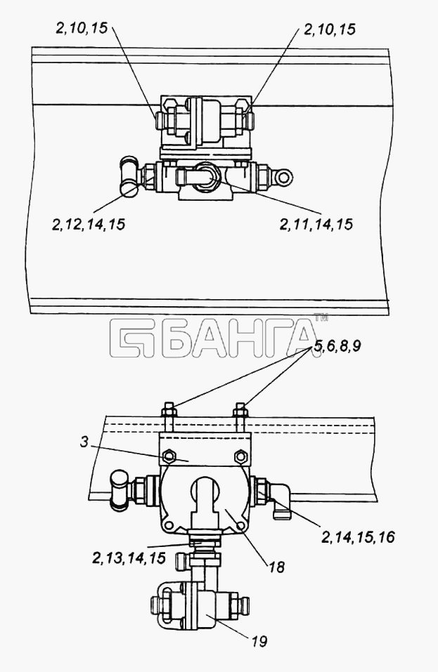 КамАЗ КамАЗ-6522 Схема Установка ускорительного клапана-364 banga.ua