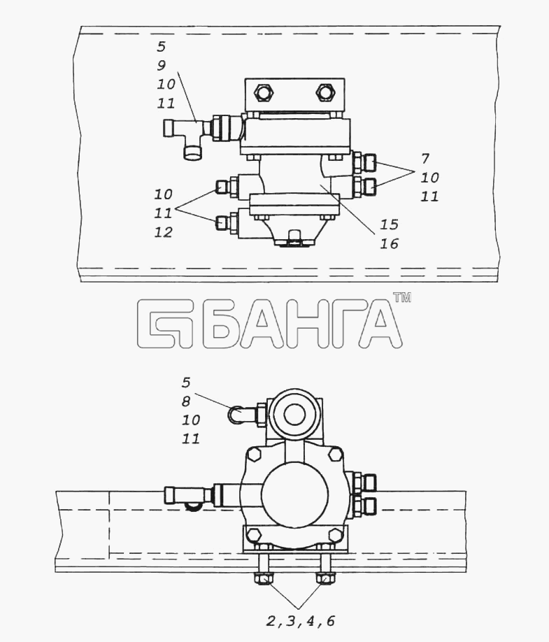 КамАЗ КамАЗ-6522 Схема Установка клапана управления тормозами banga.ua
