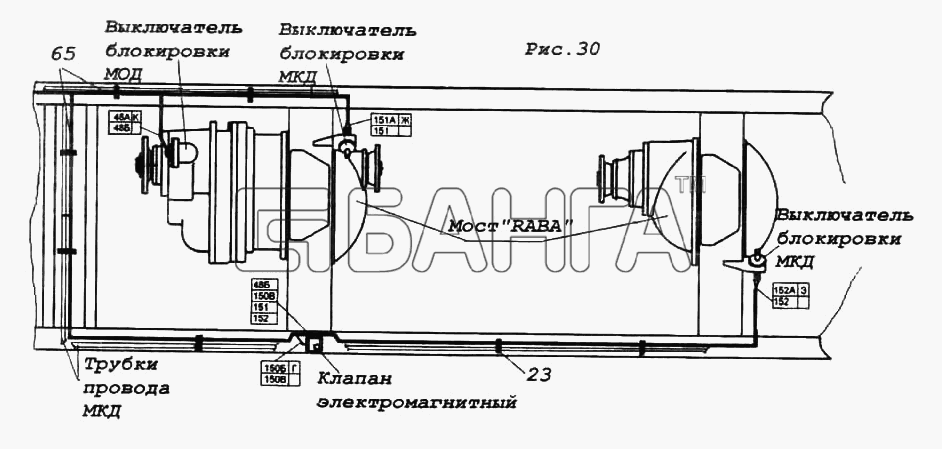 КамАЗ КамАЗ-6522 Схема Установка проводов на шасси-423 banga.ua