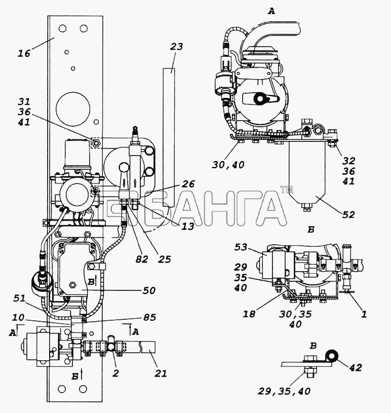 КамАЗ КамАЗ-6522 Схема Установка подогревателя электродвигателя с