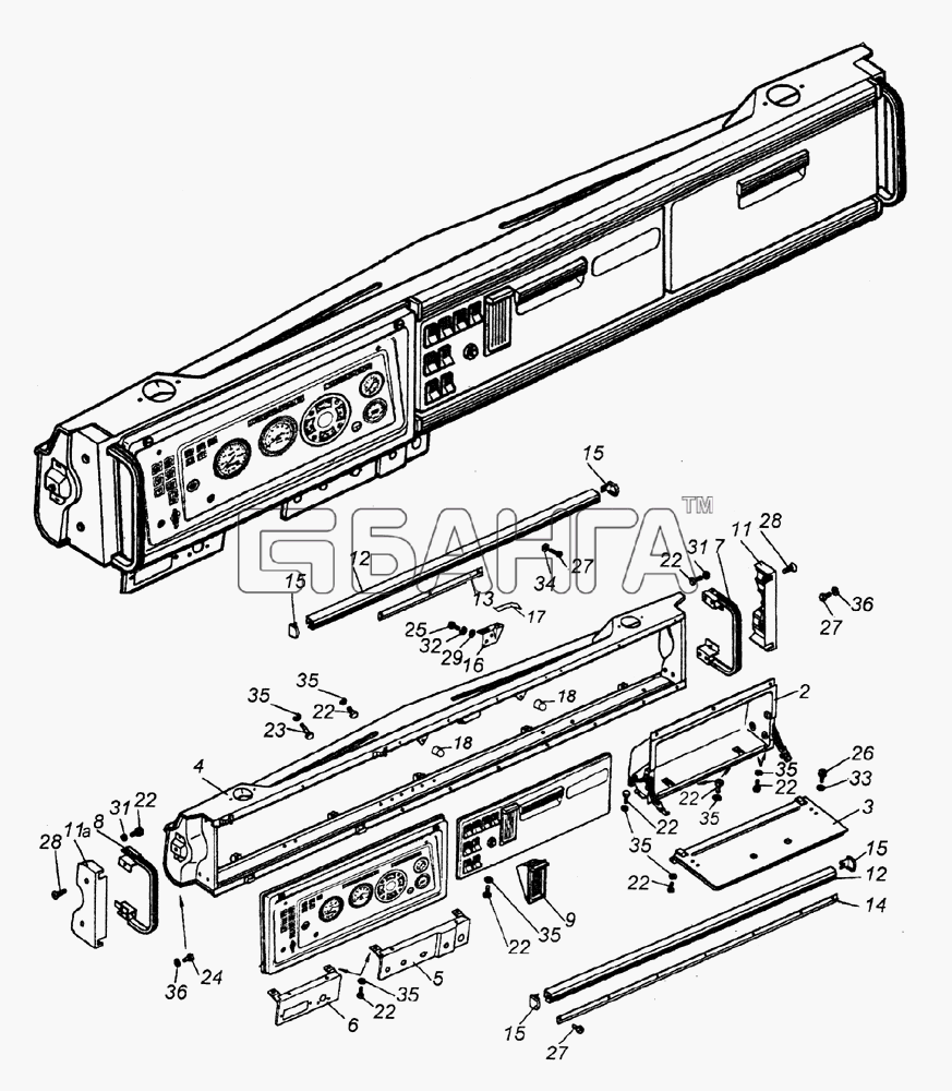 КамАЗ КамАЗ-65226 Схема Установка панели приборов-22 banga.ua