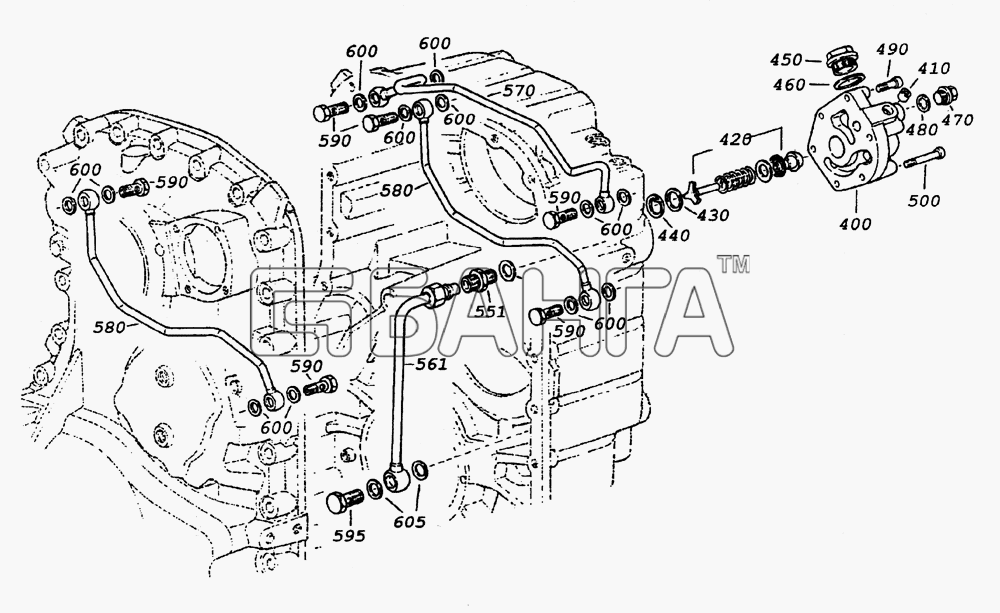 КамАЗ КамАЗ-65226 Схема Клапанный блок трубопроводы давления-125
