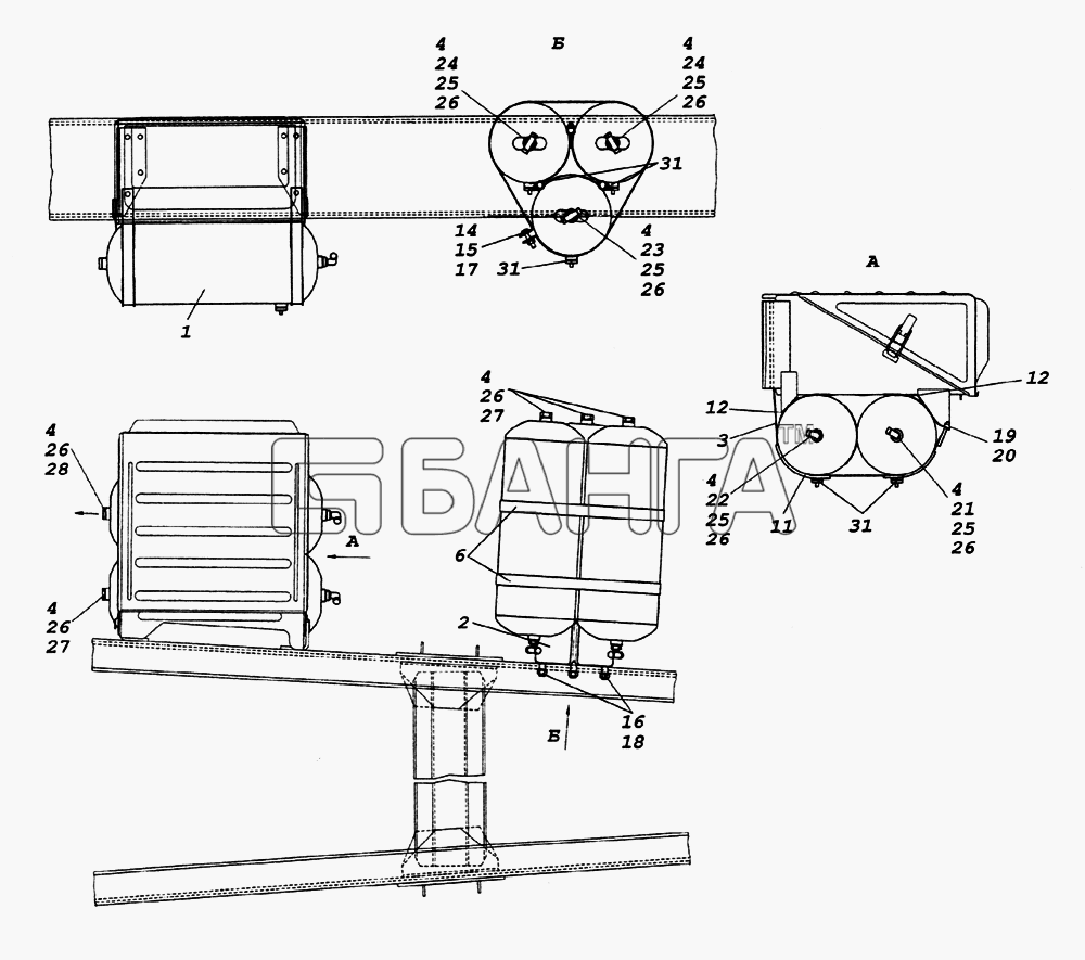 КамАЗ КамАЗ-65226 Схема Установка воздушных ресиверов-204 banga.ua