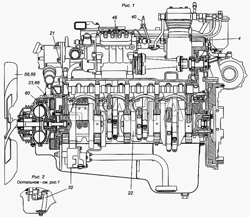 КамАЗ КамАЗ-6540 Схема Двигатель КамАЗ-740.13-260 с оборудованием в