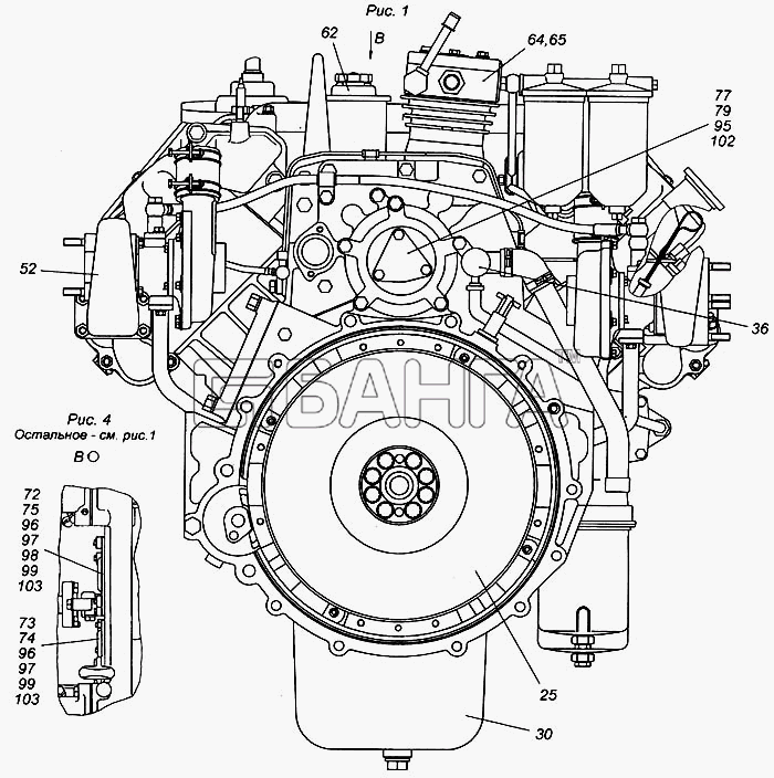 КамАЗ КамАЗ-6540 Схема Двигатель КамАЗ-740.13-260 с оборудованием в