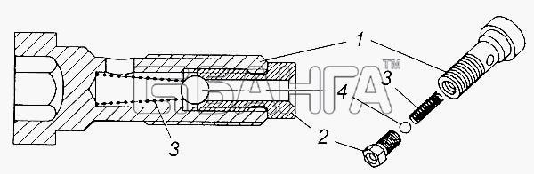 КамАЗ КамАЗ-6540 Схема Клапан форсунки охлаждения поршня в сборе-35