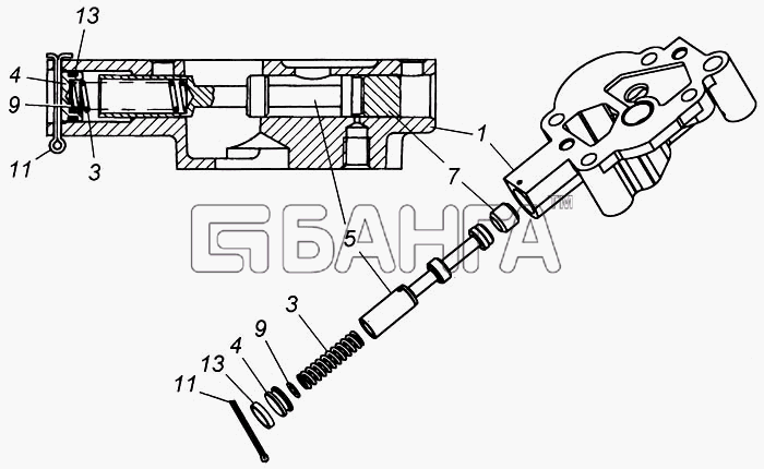 КамАЗ КамАЗ-6540 Схема Крышка масляного насоса с клапаном в banga.ua