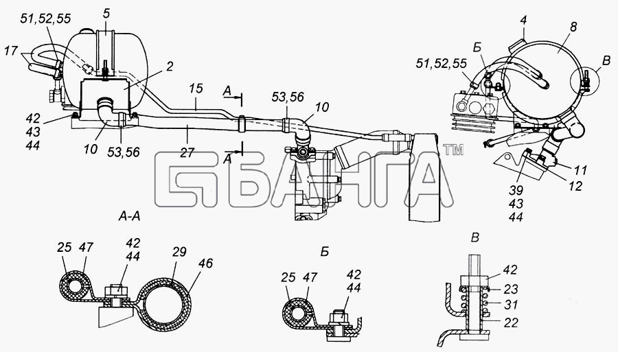 КамАЗ КамАЗ-6540 Схема Установка расширительного бачка-125 banga.ua