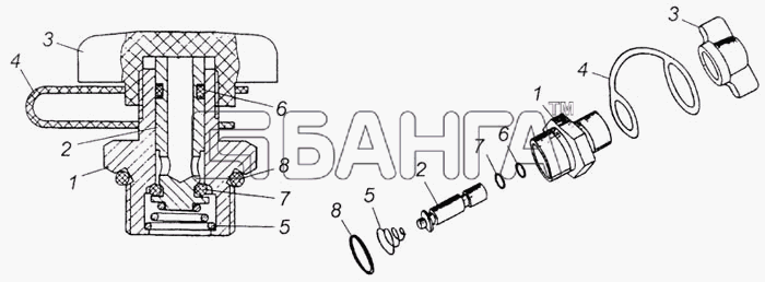 КамАЗ КамАЗ-6540 Схема Клапан контрольного вывода в сборе-304 banga.ua