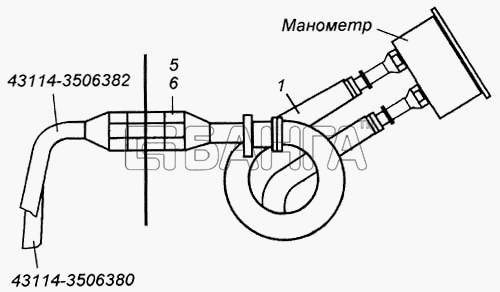 КамАЗ КамАЗ-6540 Схема Установка трубопроводов к манометру-343