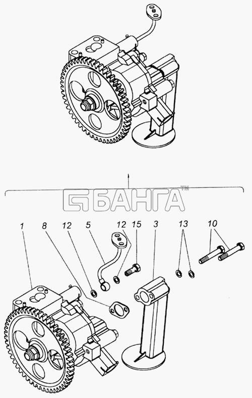 КамАЗ 740.13-260 (Евро 1) Схема Масляный насос с маслозаборником в