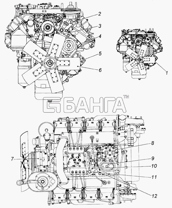 КамАЗ 7403.10-260 (Евро 0) Схема Двигатель с оборудованием-3 banga.ua