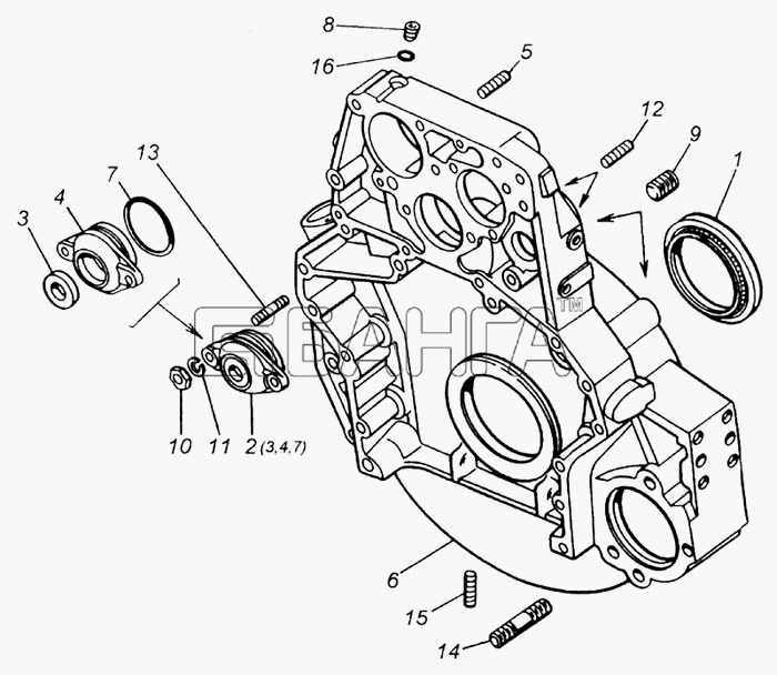 КамАЗ 7403.10-260 (Евро 0) Схема Картер маховика в сборе-11 banga.ua
