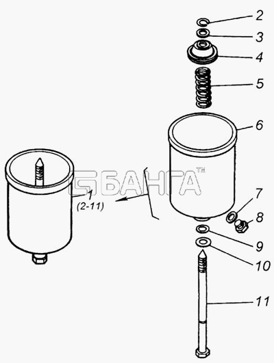 КамАЗ 7403.10-260 (Евро 0) Схема Колпак масляного фильтра-33 banga.ua