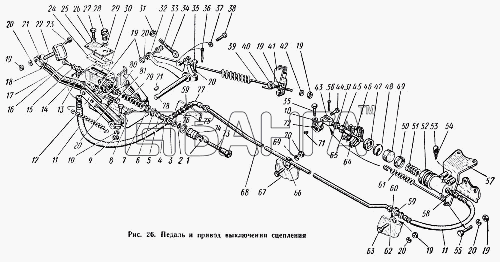 КАЗ КАЗ 608 Схема Педаль и привод выключения сцепления-47 banga.ua
