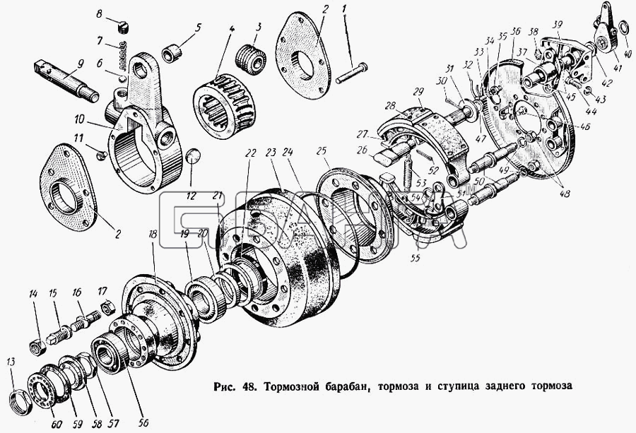 КАЗ КАЗ 608 Схема Тормозной барабан тормоза и ступица заднего banga.ua