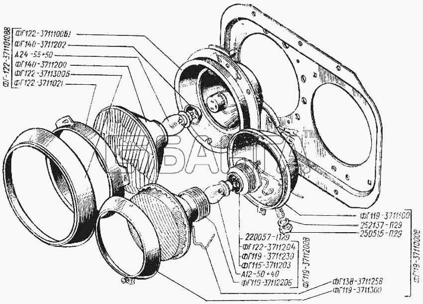КрАЗ КрАЗ-250 Схема Приборы световые передние (фары)-115 banga.ua