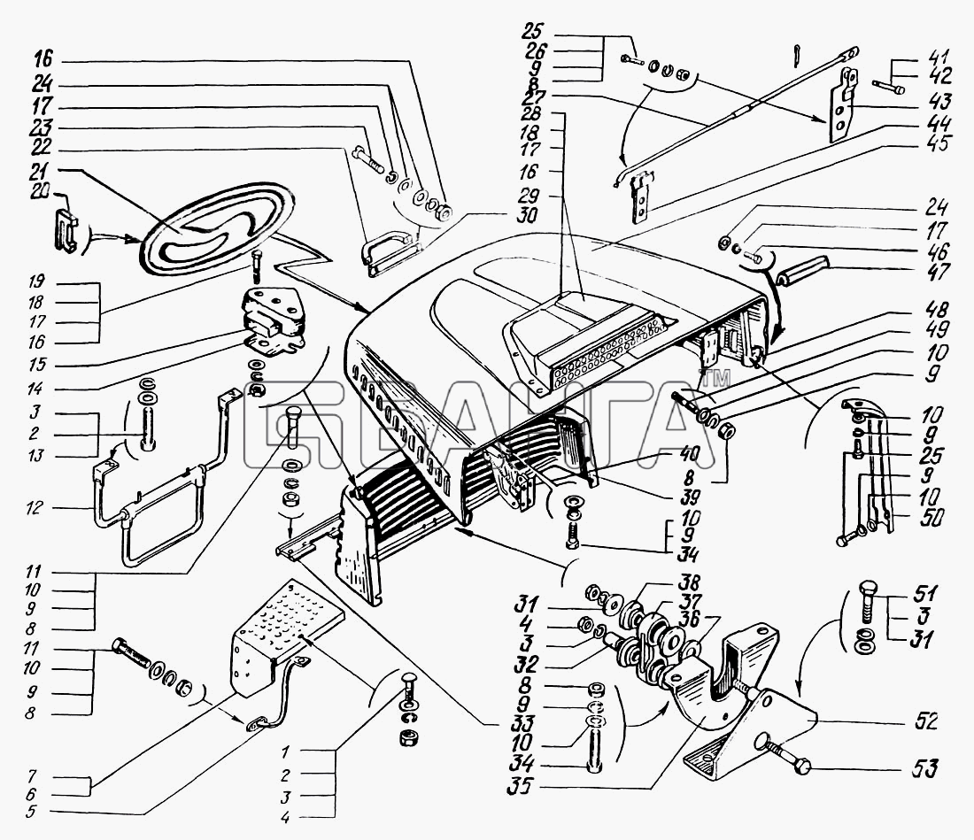 КрАЗ КрАЗ-6322 (шасси) Схема Облицовка радиатора и капот-19 banga.ua