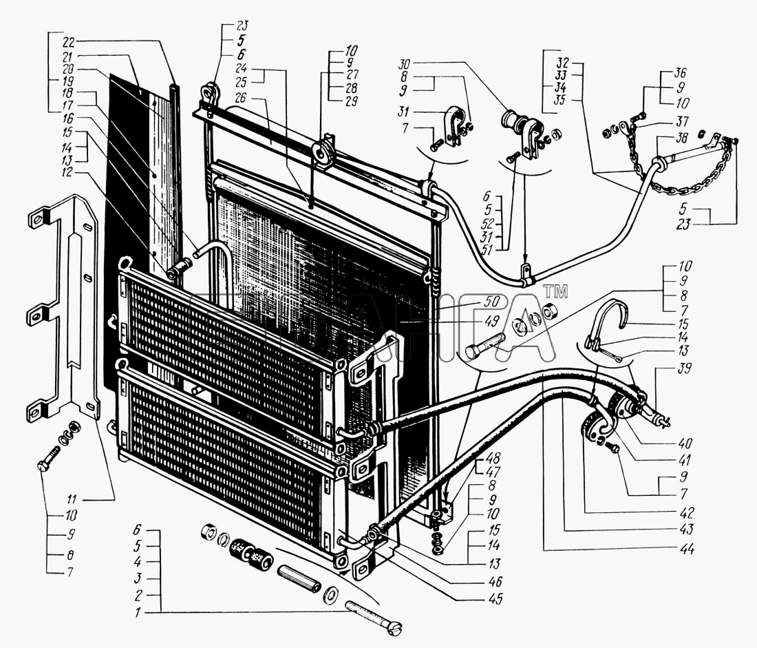 КрАЗ КрАЗ-6446 Схема Шторка радиатора с масляными радиаторами и