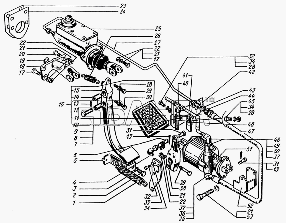 КрАЗ КрАЗ-63221 Схема Привод управления сцеплением-41 banga.ua