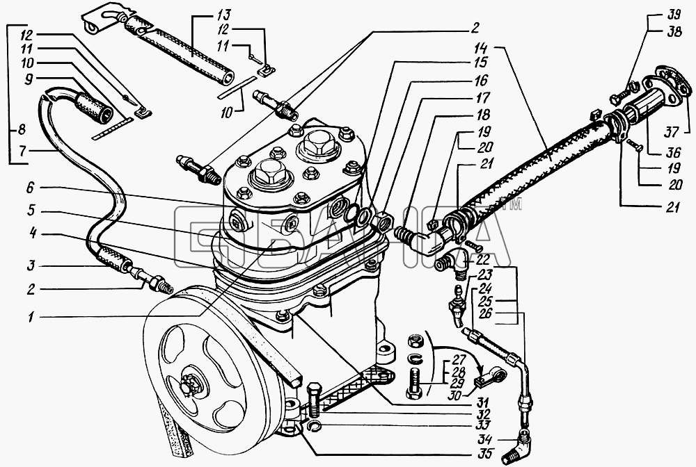 КрАЗ КрАЗ-6322 (шасси) Схема Установка и привод компрессора-104