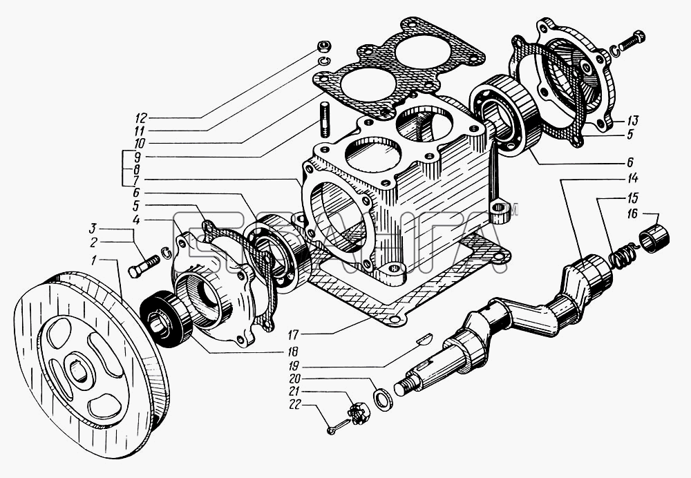 КрАЗ КрАЗ-6322 (шасси) Схема Картер и вал коленчатый компрессора-106