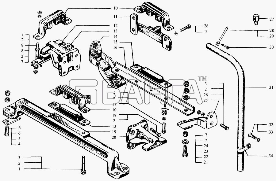 КрАЗ КрАЗ-6443 (каталог 2004 г) Схема Крепление силового агрегата-31