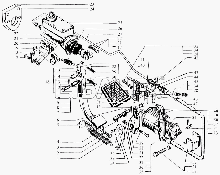 КрАЗ КрАЗ-6443 (каталог 2004 г) Схема Привод управления сцеплением (с
