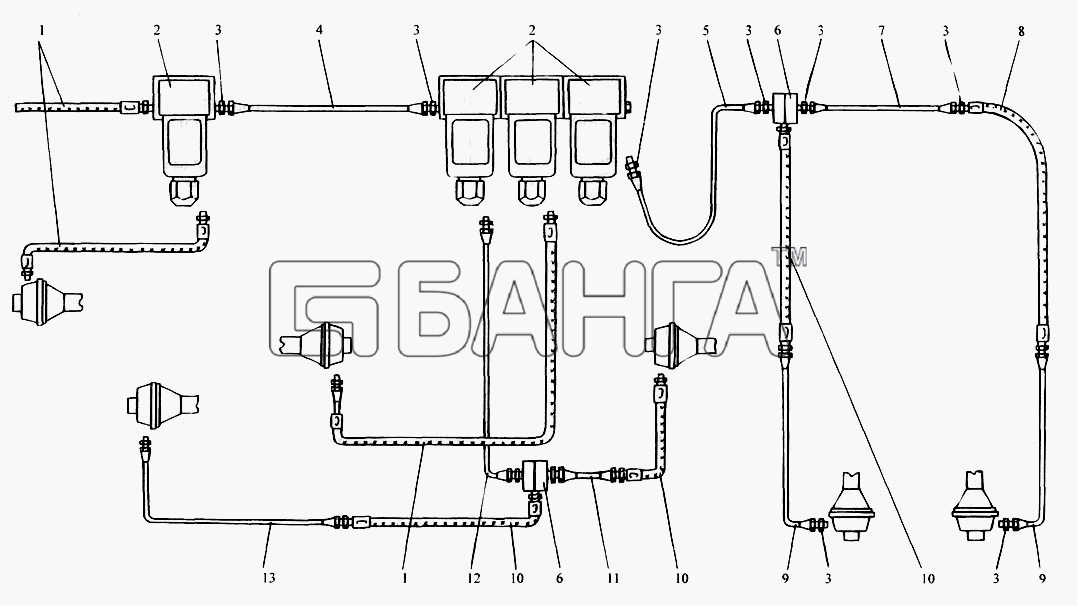 КрАЗ КрАЗ-6443 (каталог 2004 г) Схема Воздухопроводы управления