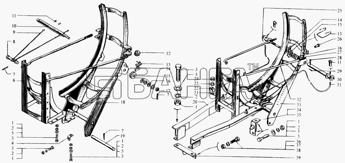 КрАЗ КрАЗ-6443 (каталог 2004 г) Схема Держатель запасного колеса-90