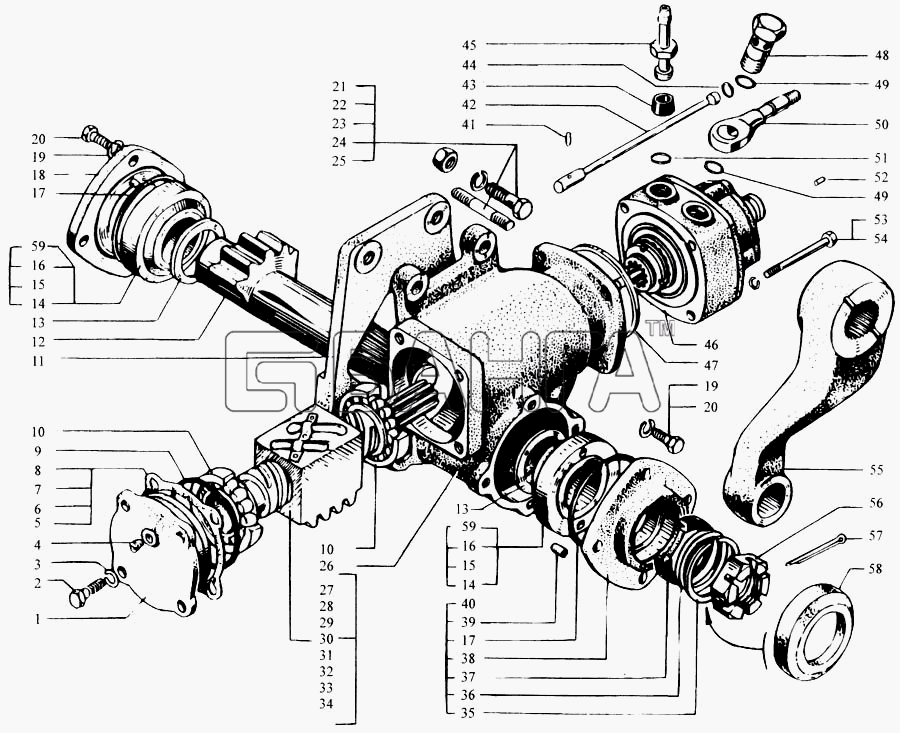 КрАЗ КрАЗ-6443 (каталог 2004 г) Схема Механизм рулевой с