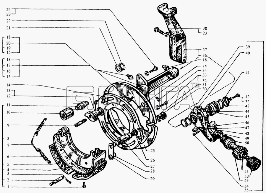 КрАЗ КрАЗ-6443 (каталог 2004 г) Схема Механизмы тормозные передние-102