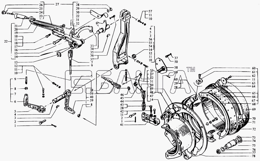 КрАЗ КрАЗ-6443 (каталог 2004 г) Схема Управление стояночной тормозной